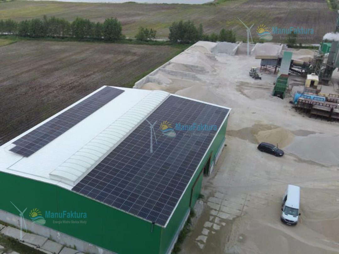 Fotowoltaika Opole Luboszyce 50 kWp - instalacja paneli słonecznych na hali magazynowej firmy Kruszywa Zawada
